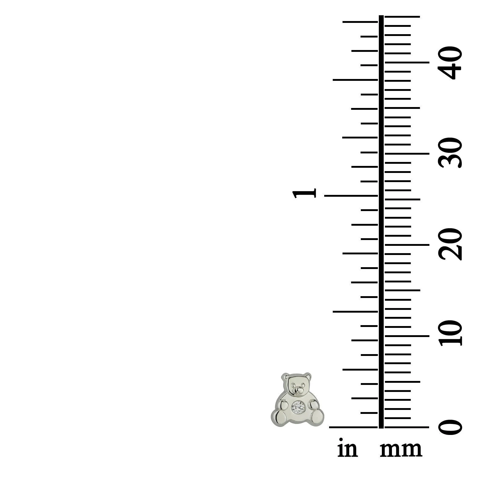 עגילים צמודים מזהב לבן 14 קראט - דובי מנצנץ - Image 3