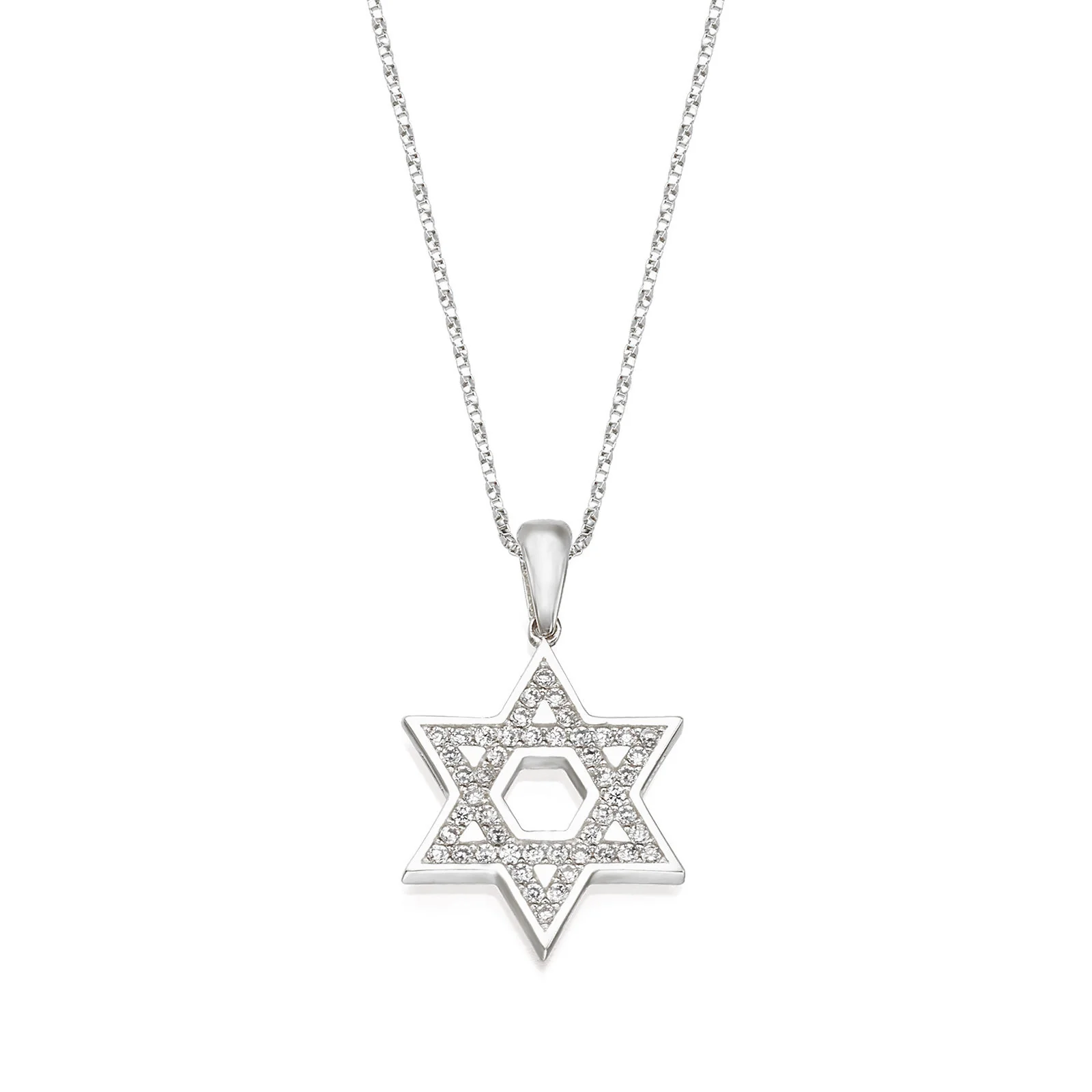 תליון מזהב לבן 14 קראט - מגן דוד מנצנץ - Image 3