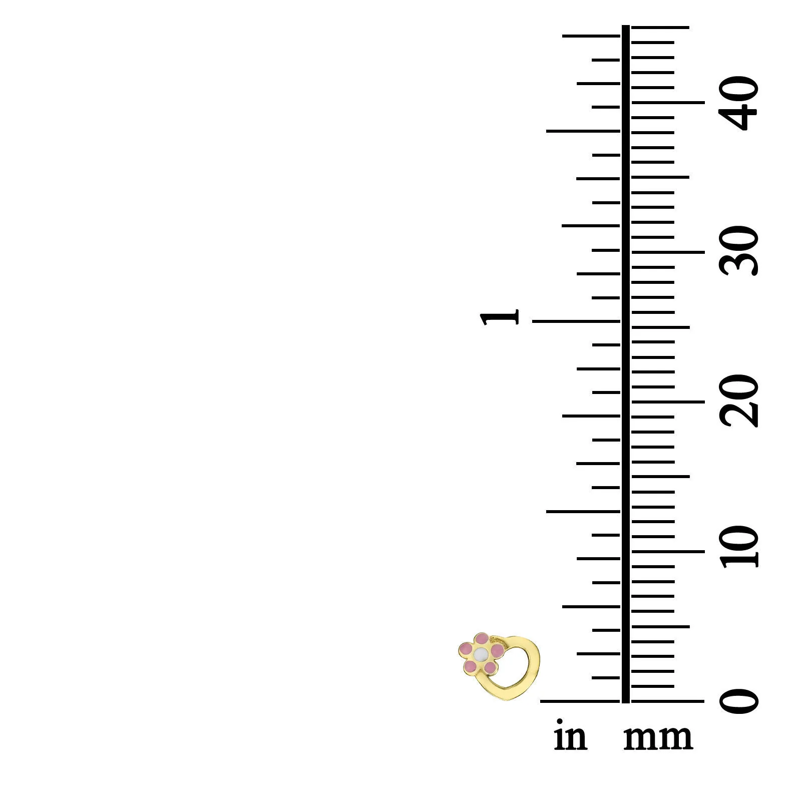 עגילים צמודים מזהב צהוב 14 קראט - לב ופרח ורדית - Image 5