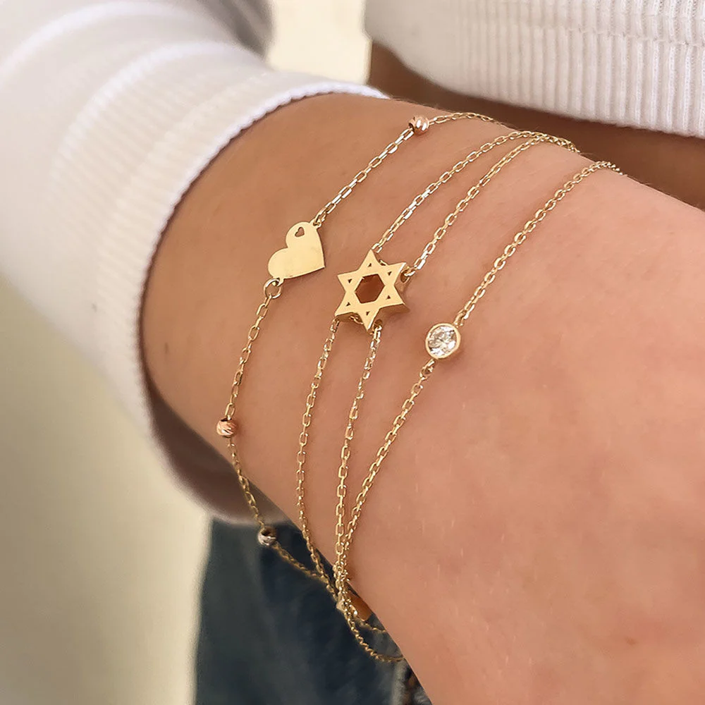 צמיד לאישה מזהב צהוב 14 קראט - מגן דוד - Image 3