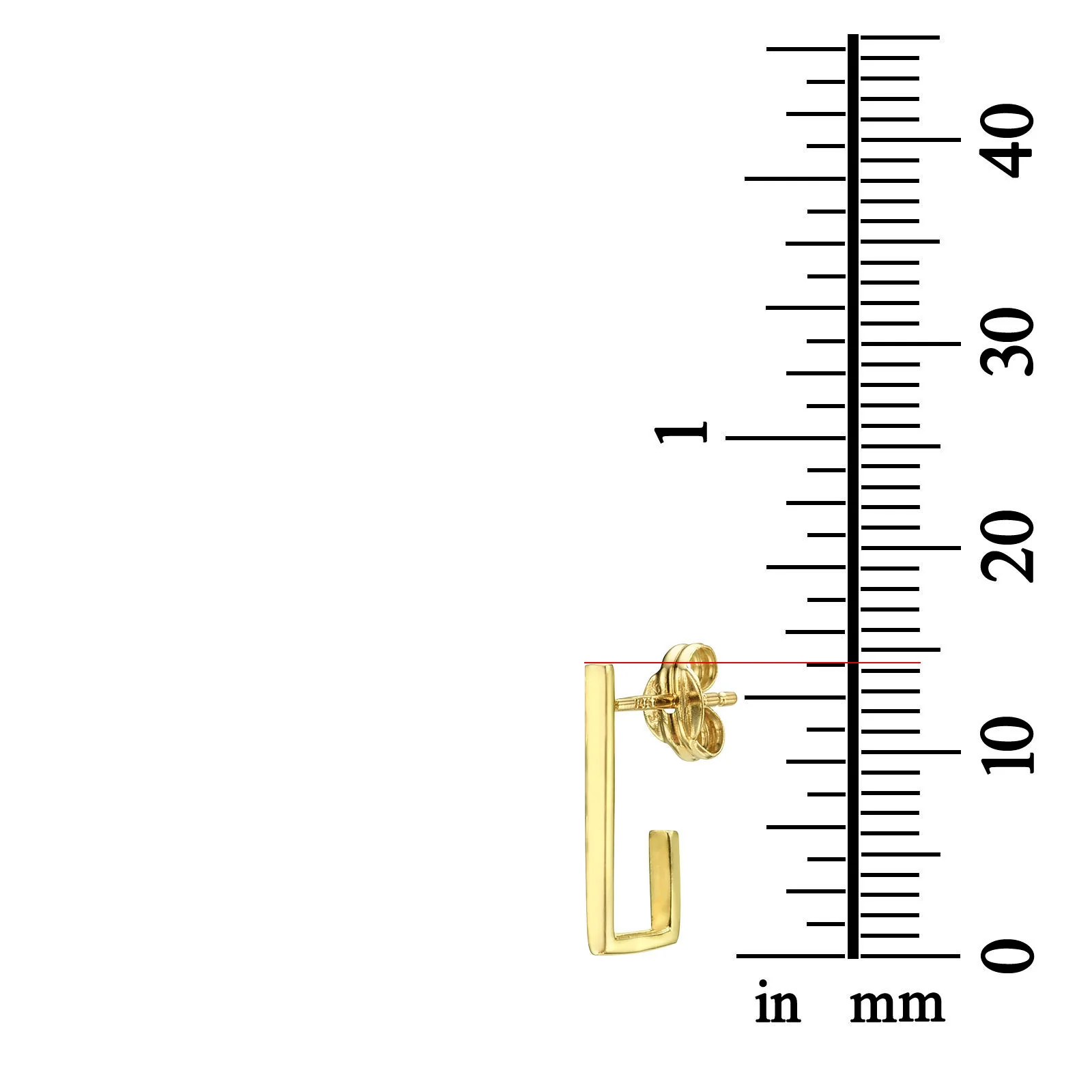 עגילים צמודים מזהב צהוב 14 קראט - ריבוע חובק - Image 3
