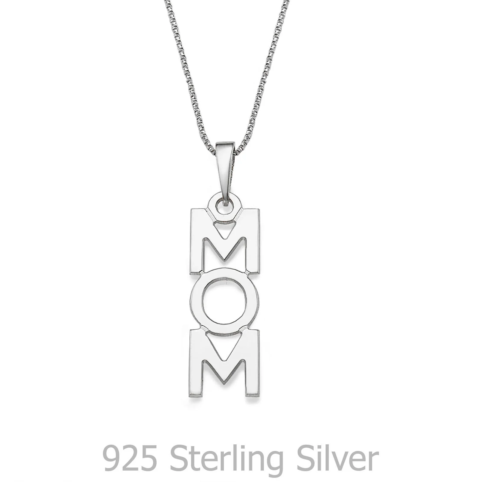 שרשרת mom בעיצוב אישי מכסף אמיתי 925 - אנכי