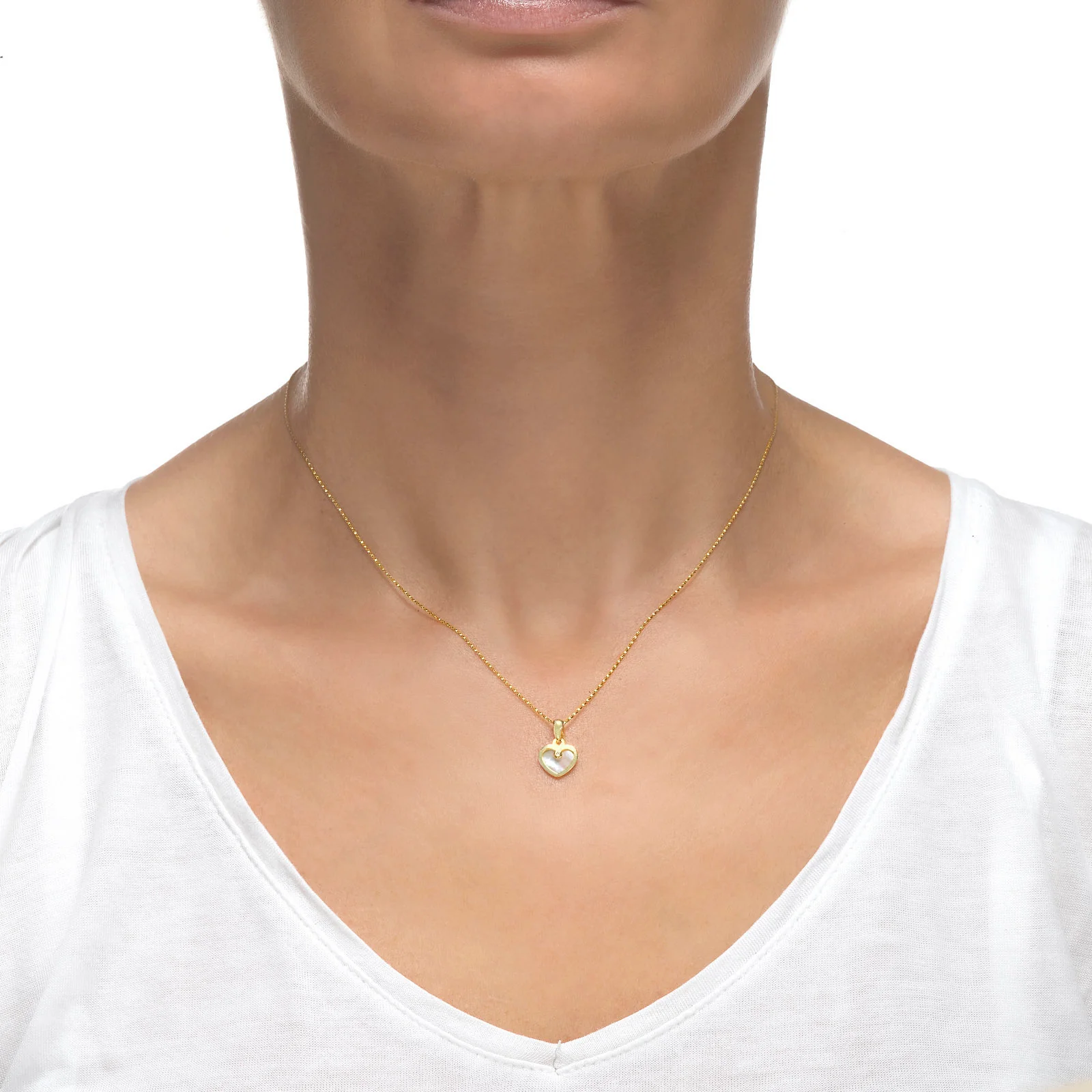 תליון ושרשרת מזהב צהוב - לב צדף וזירקון - Image 3